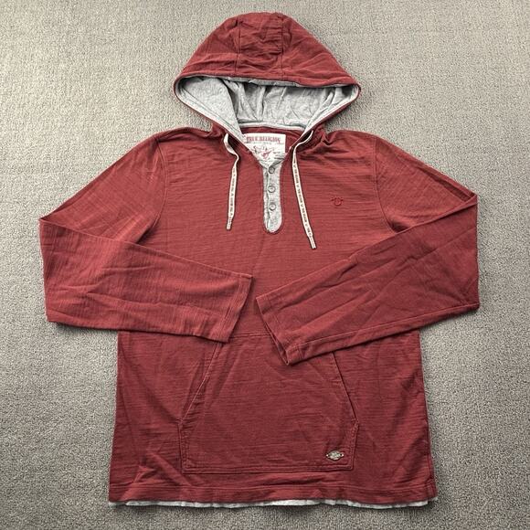 True Religion Hoodie Adult Large Red Long Sleeve Lightweight Casual Sweater Mens - Picture 1 of 14